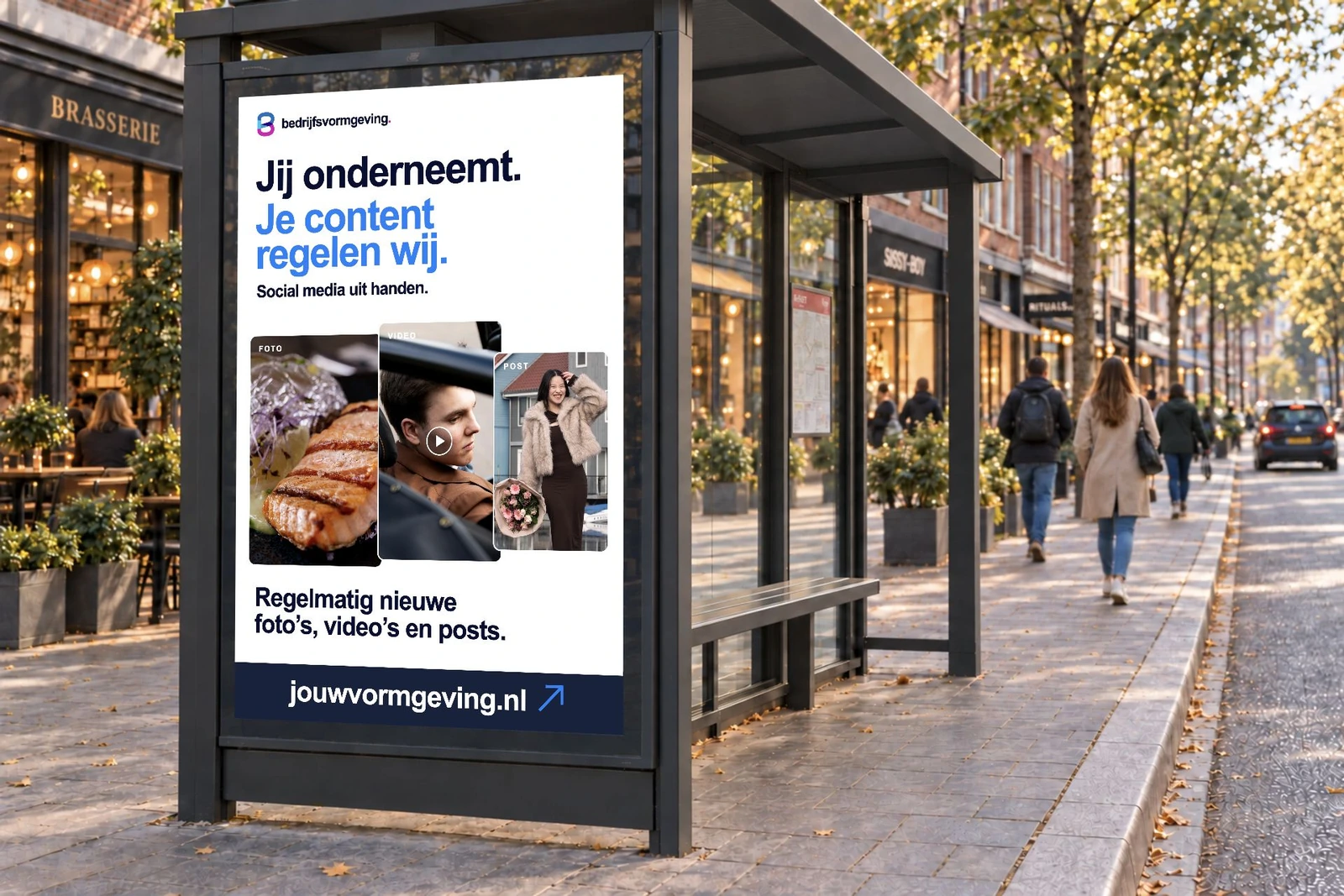 Visualisatie van de eigen campagne in een bushokje